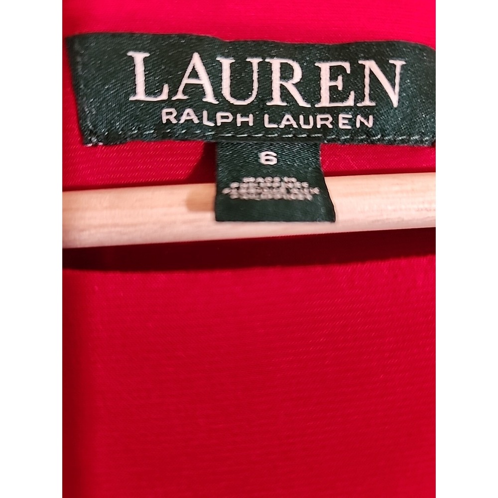 Lauren Ralph Lauren‎ Sheath Dress Red Black Colorblock Cap Sleeve Ruched Size 6 - Picture 2 of 9